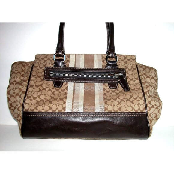 Coach Signature Brown Canvas & Leather Tote Bag With Dual Handles & Outer Zip Po - Picture 2 of 4